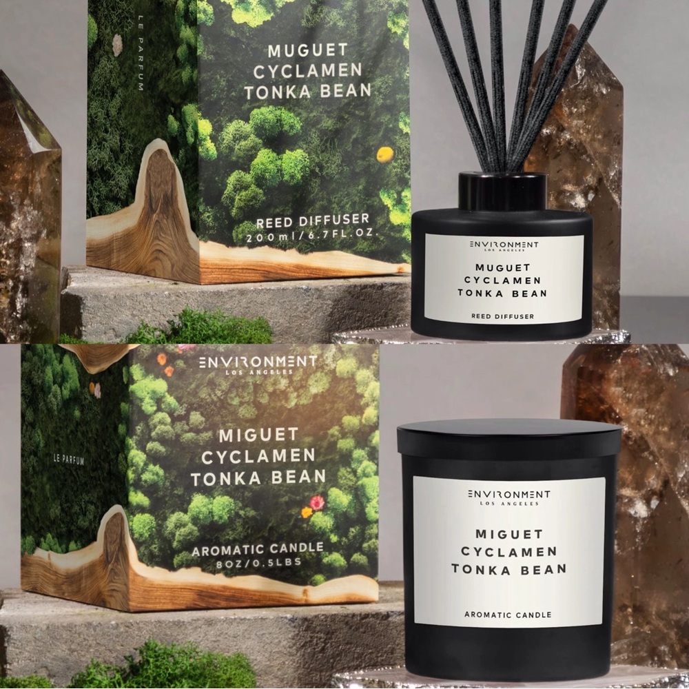 NIB Environment Muguet | Cyclamen | Tonka Bean Diffuser & Candle Bundle